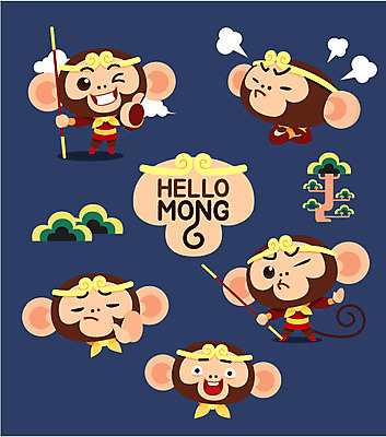 나무 구름 캐릭터 여러마리 일러스트 사람없음 세트 엄지손가락 분노 원숭이띠 원숭이 최고 막대기 원숭이캐릭터 손오공 일러캐릭터 AI파일 자연요소 식물 감정 동물캐릭터 다수 포유류 손가락 십이지신 파일형식 벡터