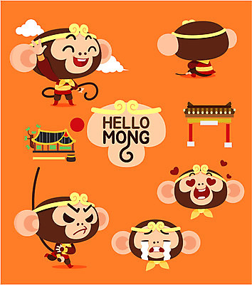 나무 구름 캐릭터 여러마리 일러스트 사람없음 세트 태양 원숭이띠 원숭이 울음 안녕 원숭이캐릭터 손오공 하트모형 일러캐릭터 AI파일 자연요소 식물 동물캐릭터 다수 포유류 표정 모형 십이지신 인사 파일형식 벡터