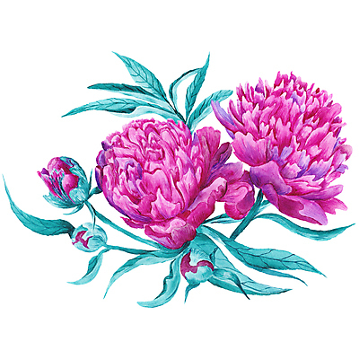 JPG 해외이미지 식물 꽃 꽃다발 일러스트 붓터치 수채화 사람없음 다발 묘사 그림 번짐 작약 터키석 해외202004 해외일러스트 보석 파일형식 효과 이미지허브
