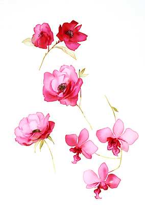 JPG 해외이미지 식물 꽃 꽃다발 일러스트 붓터치 수채화 사람없음 그림 번짐 해외202004 해외일러스트 파일형식 효과 이미지허브