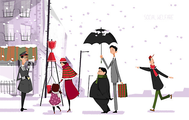 PSD 여자 남자 어린이 캠페인 겨울 일러스트 우산 사람 여러명 성인 건물 쇼핑백 확성기 눈 봉사 도움 사회복지 복지 구세군 구세군냄비 국내일러스트 자연요소 건축물 계절 다수 컨셉 가방 날씨 사회이슈 파일형식