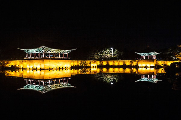 포토 JPG 나무 단풍 야경 유적지 자연 조명 사람없음 야외 물 빛 반사 가을 경주 안압지 국내포토 자연요소 식물 계절 고건축 잎 경주_경상북도 연못 야간 경상북도 생태계 파일형식 풍경_경치