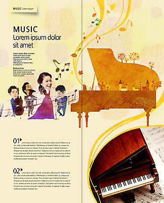 PSD 외국인 템플릿 편집 표지디자인 북디자인 출판디자인 여자 남자 내지 악기 음악 리플렛 2단접지 북커버 음표 동양인 팜플렛 여러명 20대 성인 가을 건반 그랜드피아노 오케스트라 이미지템플릿 기호 계절 다수 문화예술 사람 인종 청년 악단 피아노 파일형식
