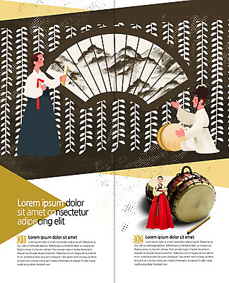 PSD 템플릿 편집 한국문화 한국전통 표지디자인 북디자인 출판디자인 여자 남자 내지 음악 리플렛 2단접지 북커버 국악 팜플렛 20대 성인 세명 한국인 부채 한복 북 판소리 이미지템플릿 동양문화 전통 문화예술 타악기 한국 사람 동양인 청년 전통의상 전통공연 파일형식