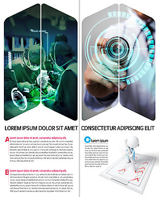 PSD 템플릿 편집 표지디자인 북디자인 출판디자인 내지 리플렛 2단접지 북커버 청진기 사람모양 사람 팜플렛 성인 세명 진료 의사 수술 체크표시 서류판 홀로그램 4차산업 이미지템플릿 모양 산업 의학 의료기기 사무용품 의료진 확인 파일형식