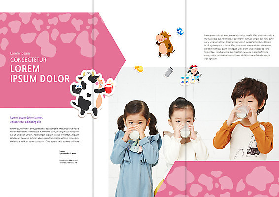 PSD 템플릿 편집 표지디자인 북디자인 출판디자인 여자 남자 내지 리플렛 북커버 3단접지 팜플렛 세명 유치원생 한국인 우유 마시기 젖소 황소 얼룩무늬 이미지템플릿 어린이 무늬 모션 유제품 사람 동양인 소 파일형식