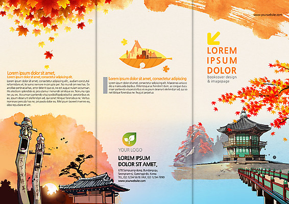PSD 템플릿 편집 한국전통 표지디자인 북디자인 출판디자인 표지 리플렛 단풍 고건축 북커버 한국건축 3단접지 팜플렛 사람없음 가을 다리 목장승 가교 이미지템플릿 전통 건축물 계절 건축 잎 한국 장승 파일형식