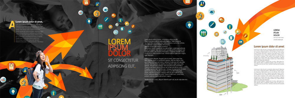 PSD 템플릿 편집 표지디자인 북디자인 출판디자인 여자 화살표 내지 리플렛 북커버 3단접지 사다리 학교 고등학생 책가방 한명 팜플렛 책 쌓기 외침 한국인 청소년교육 이미지템플릿 1 학생 교육 가방 모션 청소년 사람 동양인 소리 도구 파일형식