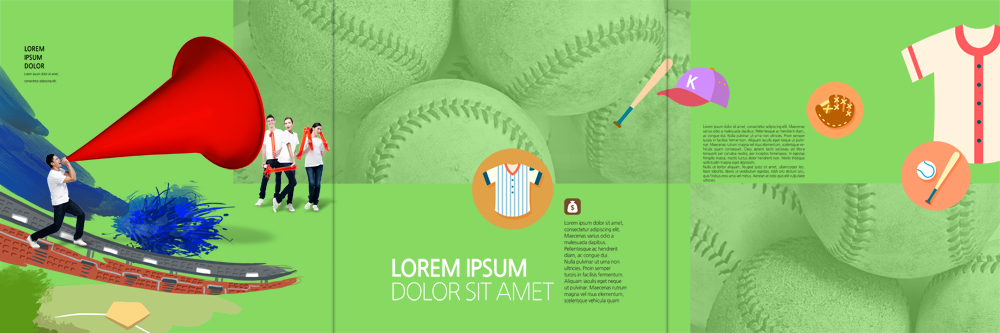 PSD 서양인 템플릿 편집 표지디자인 북디자인 출판디자인 여자 남자 내지 리플렛 북커버 3단접지 응원 팜플렛 여러명 20대 성인 확성기 경기장 야구 야구공 이미지템플릿 외국인 다수 공 스포츠시설 사람 청년 구기 야구용품 파일형식