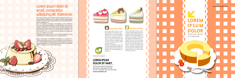 PSD 템플릿 편집 표지디자인 북디자인 출판디자인 표지 리플렛 북커버 3단접지 디저트 종류 팜플렛 사람없음 케이크 다양 체크무늬 바움쿠헨 이미지템플릿 음식 다수 무늬 파일형식