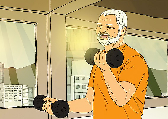 PSD 할아버지 노년 남자 일러스트 창문 실내 한명 실버라이프 청춘 운동 아령 열정 활기 국내일러스트 1 라이프스타일 감정 컨셉 건강 사람 성인 내부 파일형식