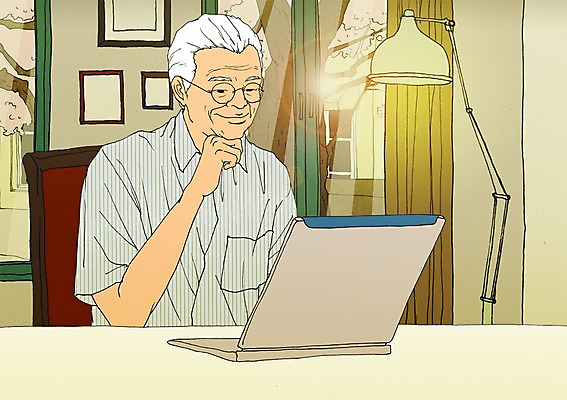 PSD 할아버지 노년 남자 액자 일러스트 창문 실내 한명 노트북 실버라이프 청춘 스탠드 커튼 책상 열정 활기 안경낌 국내일러스트 1 라이프스타일 감정 안경 가구 컨셉 조명 사람 성인 내부 전자제품 파일형식