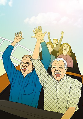 주간 PSD 여자 할아버지 노년 남자 일러스트 하늘 여러명 성인 야외 실버라이프 청춘 손들기 놀이공원 즐거움 열정 활기 롤러코스터 안경낌 국내일러스트 자연요소 라이프스타일 감정 안경 다수 컨셉 모션 사람 테마파크 놀이기구 파일형식