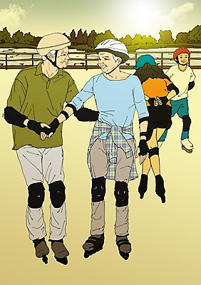 주간 전신 PSD 커플 여자 할아버지 노년 남자 할머니 어린이 일러스트 여러명 야외 실버라이프 울타리 청춘 노부부 롤러블레이드 안전모 열정 활기 국내일러스트 자연요소 라이프스타일 부부 감정 다수 컨셉 관계 사람 성인 취미 담장 헬멧 안전장비 파일형식