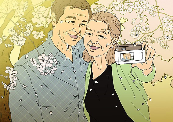 주간 PSD 커플 여자 할아버지 노년 남자 할머니 일러스트 야외 두명 실버라이프 청춘 카메라 노부부 사진촬영 봄 벚꽃 셀프카메라 열정 활기 국내일러스트 자연요소 라이프스타일 부부 계절 꽃 감정 컨셉 관계 사람 성인 전자제품 촬영 파일형식