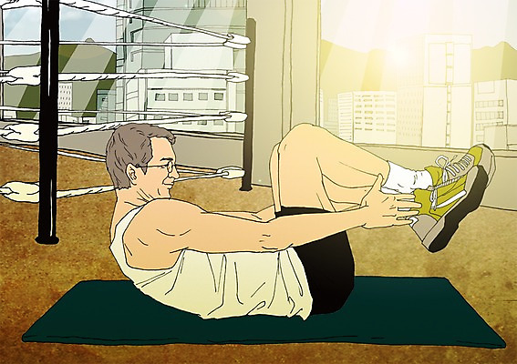 전신 PSD 할아버지 노년 남자 일러스트 실내 한명 실버라이프 청춘 운동 헬스장 매트 열정 활기 윗몸일으키기 안경낌 국내일러스트 1 라이프스타일 감정 안경 컨셉 건강 사람 성인 내부 헬스 파일형식