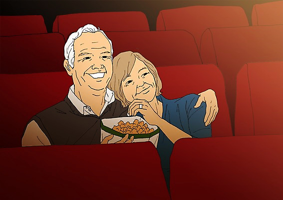 PSD 커플 여자 할아버지 노년 남자 할머니 일러스트 어깨동무 실내 두명 실버라이프 청춘 노부부 영화관 열정 팝콘 관람 활기 영화감상 국내일러스트 라이프스타일 부부 감정 포즈 컨셉 관계 사람 성인 내부 감상 극장 영화 파일형식