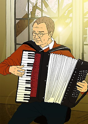 PSD 할아버지 노년 남자 연주 일러스트 창문 실내 한명 실버라이프 청춘 열정 활기 아코디언 안경낌 국내일러스트 1 라이프스타일 감정 안경 음악 컨셉 사람 성인 내부 건반악기 파일형식