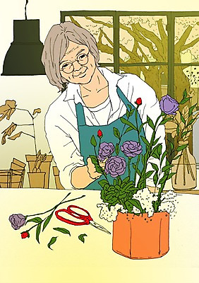 PSD 여자 노년 화분 할머니 일러스트 창문 가위 실내 한명 취미 실버라이프 청춘 장미 앞치마 꽃꽂이 열정 활기 안경낌 국내일러스트 1 라이프스타일 꽃 감정 안경 컨셉 문구용품 사람 성인 내부 원예 파일형식