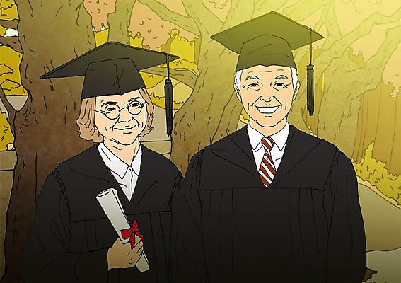 주간 PSD 나무 커플 여자 할아버지 노년 남자 할머니 일러스트 학사모 졸업 졸업생 야외 두명 실버라이프 청춘 노부부 졸업가운 졸업장 열정 활기 안경낌 국내일러스트 자연요소 식물 모자_잡화 라이프스타일 부부 교육 감정 안경 컨셉 관계 사람 성인 가운 파일형식