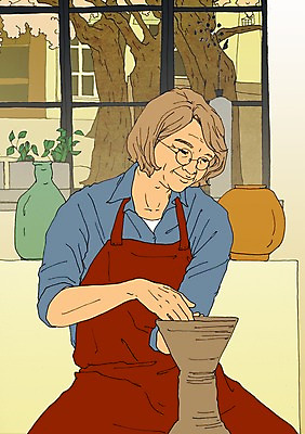 PSD 나무 여자 노년 할머니 일러스트 창문 실내 한명 실버라이프 청춘 도자기 도자기공예 열정 활기 안경낌 국내일러스트 식물 1 라이프스타일 감정 안경 컨셉 사람 성인 내부 공예 파일형식