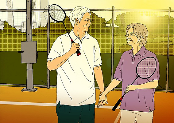 주간 PSD 커플 여자 할아버지 노년 남자 할머니 일러스트 야외 두명 실버라이프 청춘 손잡기 노부부 배드민턴라켓 열정 배드민턴 활기 배드민턴장 국내일러스트 자연요소 라이프스타일 부부 감정 컨셉 관계 모션 사람 성인 구기 라켓 파일형식