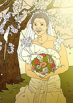 주간 PSD 여자 노년 할머니 부케 웨딩드레스 결혼 일러스트 한명 야외 실버라이프 청춘 봄 벚꽃 열정 활기 국내일러스트 자연요소 1 라이프스타일 드레스 계절 꽃 감정 꽃다발 컨셉 사람 이벤트 성인 파일형식