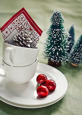 포토 JPG 나무 백그라운드 크리스마스장식 크리스마스 사람없음 아웃포커스 커피잔 상차림 오브젝트 냅킨 솔방울 국내포토 식물 기념일 커피 잔 촬영기법 파일형식