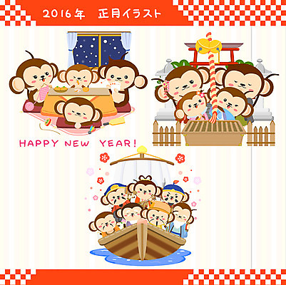 동물 밧줄 일러스트 창문 근하신년 새해 사람없음 세트 방울 원숭이띠 원숭이 뜨개질 기모노 원숭이캐릭터 2016년 코타츠 선박 신사_일본건축 병신년 국내일러스트 AI파일 줄 동물캐릭터 수상교통 포유류 취미 장식 십이지신 일본전통의상 연도 일본건축 난방용품 파일형식 벡터