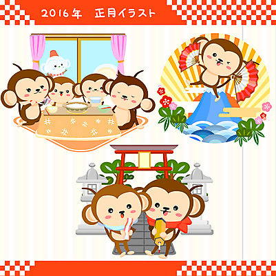 동물 일러스트 근하신년 새해 사람없음 세트 원숭이띠 원숭이 부채 후지산 원숭이캐릭터 2016년 오미쿠지 코타츠 신사_일본건축 병신년 국내일러스트 AI파일 동물캐릭터 포유류 산 일본 세계문화유산 십이지신 연도 일본건축 난방용품 파일형식 벡터