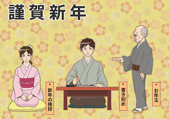 여자 남자 일본문화 일러스트 서예 근하신년 새해 방석 성인 세명 일본 책상 일본전통 서예용품 서예붓 세뱃돈 노인만 하카마 국내일러스트 AI파일 동양문화 한국전통 전통 아시아 외국문화 가구 문구용품 사람 붓 일본전통의상 성인만 파일형식 벡터