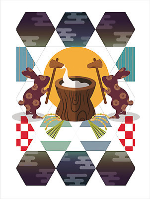 패턴 일러스트 새해 사람없음 일본 토끼 플랫 일본어 육각형 구름모양 방아 떡방아 방아찍기 국내일러스트 AI파일 모양 도형 문자 아시아 무늬 포유류 반려동물 파일형식 벡터 구름_자연