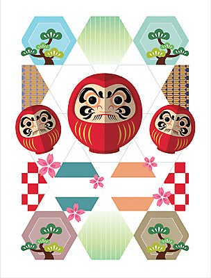 인형 패턴 일러스트 새해 사람없음 일본 벚꽃 소나무 플랫 일본어 육각형 구름모양 다루마 국내일러스트 AI파일 모양 도형 나무 문자 꽃 아시아 무늬 일본전통 파일형식 벡터 구름_자연