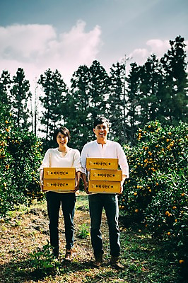 포토 JPG 주간 전신 부부 여자 남자 귤 서기 미소 들기 성인 야외 두명 앞모습 30대 상자 제주도 농장 다정 한국인 부부라이프 성인만 국내포토 자연요소 라이프스타일 커플 뷰포인트 컨셉 농업 과일 모션 한국 표정 사람 동양인 장년 파일형식