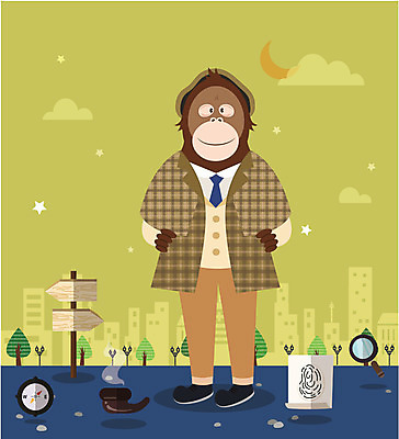 나무 동물 구름 직업 캐릭터 별 동물캐릭터 가로등 일러스트 돋보기 사람없음 건물 달 표지판 플랫 나침반 탐정 오랑우탄 담뱃대 지문 일러캐릭터 AI파일 자연요소 식물 건축물 공공시설 포유류 담배 알림판 파일형식 벡터