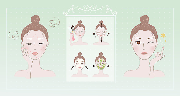 여자 얼굴 일러스트 여러명 성인 뷰티 피부 올림머리 팩 여드름 오이팩 국내일러스트 AI파일 헤어스타일 다수 사람 신체부위 화장품 파일형식 벡터