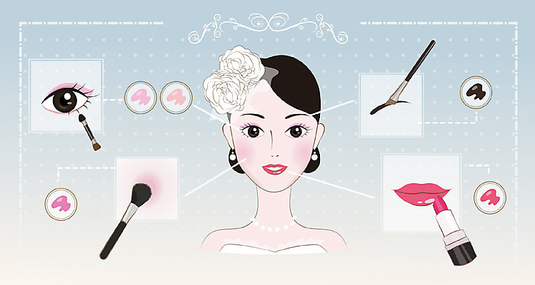 여자 얼굴 신부 일러스트 한명 성인 화장 뷰티 립스틱 화장용품 메이크업브러쉬 웨딩메이크업 국내일러스트 AI파일 1 결혼 사람 신체부위 화장품 붓 미용용품 파일형식 벡터