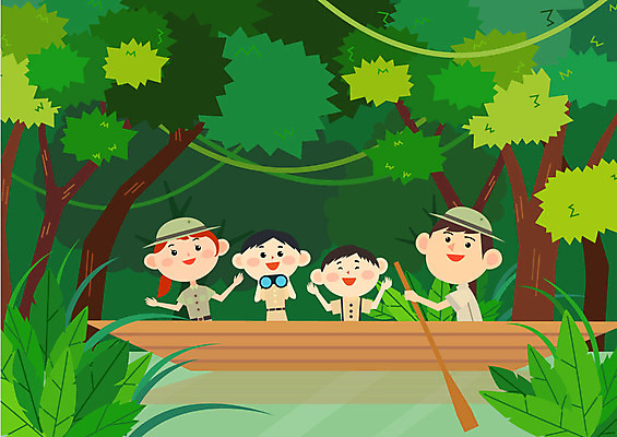 나무 여자 남자 어린이 일러스트 가족 여러명 성인 강 망원경 탐험 풀잎 숲 열대우림 노 정글탐험 선박 국내일러스트 AI파일 식물 다수 수상교통 잎 관계 사람 풀_식물 파일형식 벡터