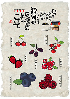 열매 과일 일러스트 식재료 캘리그라피 딸기 사람없음 세트 체리 선술집 일본어 한지 블루베리 한지배경 오디 크랜베리 홍등 아세로라 국내일러스트 AI파일 식물 문자 종이 백그라운드 등불 술집 파일형식 벡터