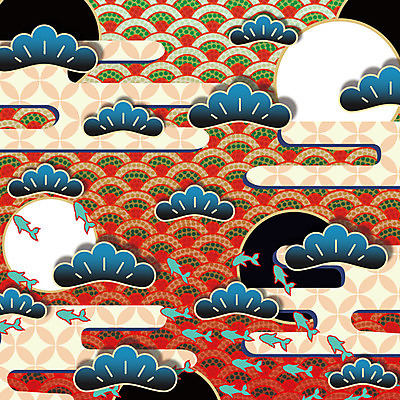 문양 백그라운드 패턴 일러스트 어류 사람없음 소나무 풀잎 자연문양 일본전통 식물패턴 국내일러스트 AI파일 나무 식물 전통 잎 무늬 자연 일본 수중동물 풀 파일형식 벡터