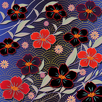 문양 꽃 백그라운드 꽃무늬 패턴 꽃백그라운드 일러스트 사람없음 자연문양 일본전통 식물패턴 플라워패턴 국내일러스트 AI파일 식물 전통 무늬 자연 일본 파일형식 벡터