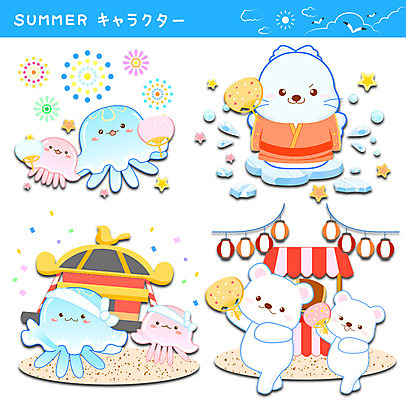 동물 구름 별 스티커 일러스트 갈매기 불꽃놀이 사람없음 여름 세트 태양 축제 부채 물개 일본어 백곰 해파리 가마꾼 유카타 국내일러스트 AI파일 자연요소 문자 계절 곰 포유류 놀이 조류 바다동물 자포동물 일본전통의상 파일형식 벡터