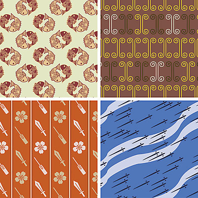 문양 꽃 백그라운드 패턴 일러스트 사람없음 세트 다양 칼 노 도미 일본전통 송사리 국내일러스트 AI파일 식물 전통 다수 무늬 어류 일본 민물고기 선박 파일형식 벡터