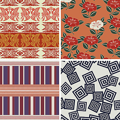 문양 백그라운드 패턴 일러스트 사람없음 세트 사각형 다양 학 일본전통 동백 되 국내일러스트 AI파일 도형 전통 꽃 다수 무늬 조류 일본 파일형식 벡터