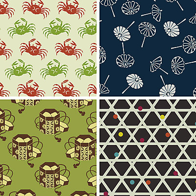 문양 백그라운드 패턴 일러스트 우산 사람없음 세트 다양 게 일본전통 빗살무늬 국내일러스트 AI파일 전통 다수 무늬 갑각류 일본 파일형식 벡터