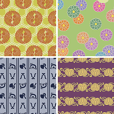 문양 백그라운드 패턴 일러스트 국화 사람없음 세트 다양 덩굴 참새 일본전통 도끼 거문고 아오이 국내일러스트 AI파일 식물 전통 꽃 다수 무늬 조류 현악기 국악기 일본 파일형식 벡터