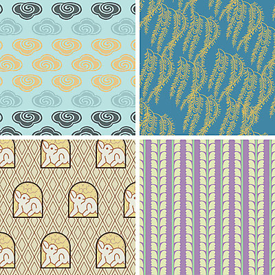 구름 문양 백그라운드 패턴 일러스트 사람없음 세트 다양 토끼 버드나무 일본전통 등나무 국내일러스트 AI파일 자연요소 나무 전통 다수 무늬 포유류 반려동물 일본 파일형식 벡터