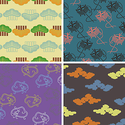 구름 문양 백그라운드 패턴 일러스트 사람없음 세트 다양 소나무 일본전통 실타래 국내일러스트 AI파일 자연요소 나무 전통 다수 무늬 일본 파일형식 벡터