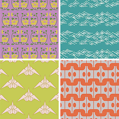 문양 백그라운드 꽃무늬 패턴 일러스트 사람없음 세트 다양 일본전통 종이학 샤미센 국내일러스트 AI파일 전통 꽃 다수 무늬 일본 종이접기 파일형식 벡터