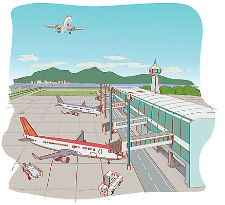 주간 구름 백그라운드 일본문화 일러스트 산 비행기 사람없음 야외 일본 공항 관제탑 국내일러스트 AI파일 자연요소 동양문화 아시아 외국문화 항공교통 교통시설 대중교통 파일형식 벡터